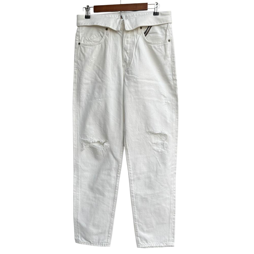 Jean Atelier NWT Size 29 White Sand Distressed Flap Waist Straight Leg Jeans